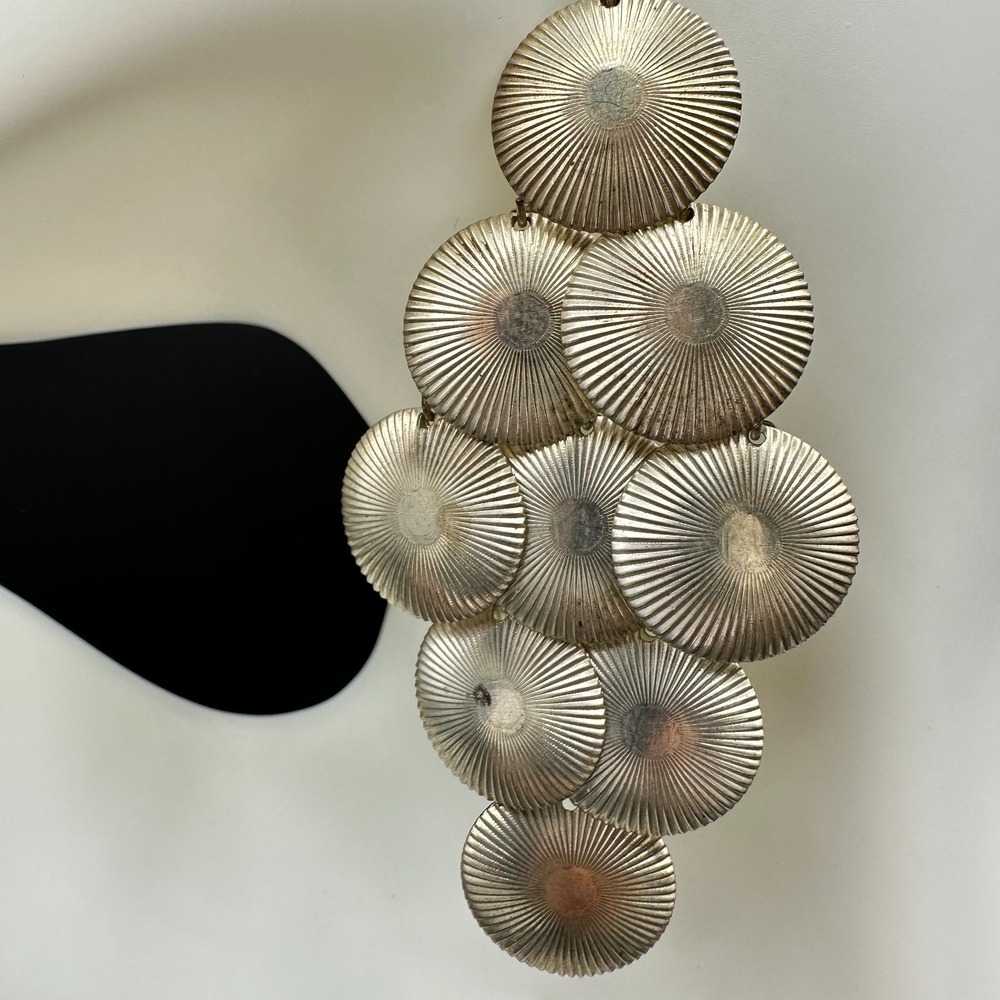 VTG Silver Tone Disc Dangle Earrings Women‎ Boho Long Chandelier Jewelry